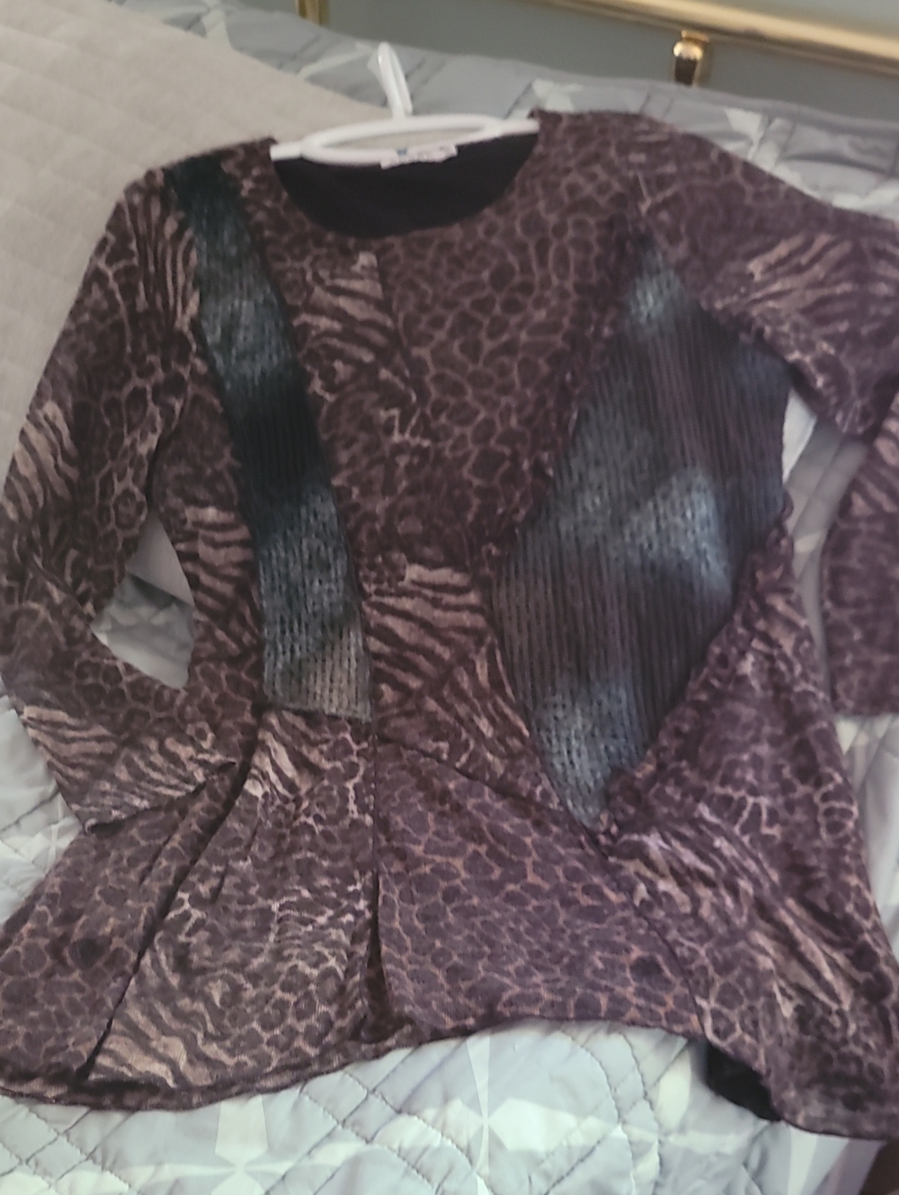 Adore Leopard-Pattern Long Sleeve Top in Brown and Black